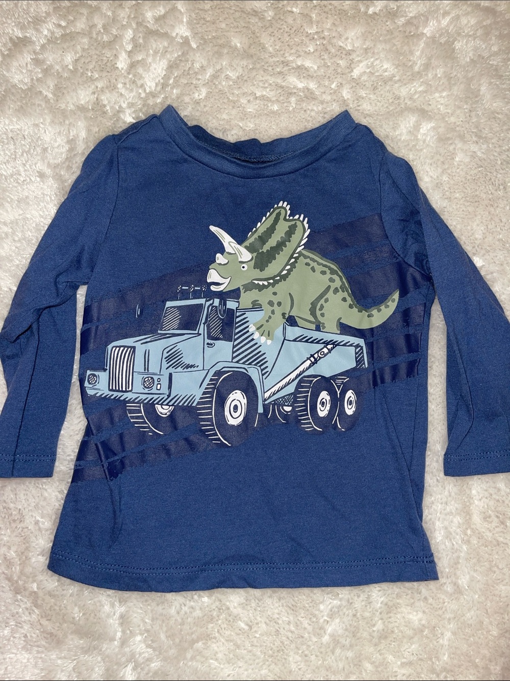 First Impressions Navy Long-Sleeve Tee with Green Dino Truck Graphic